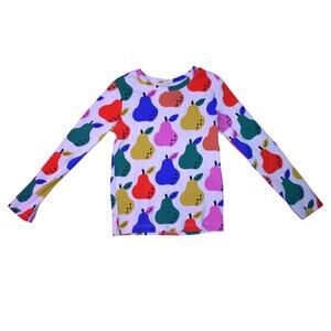 Hanna Andersson Pear Print Long Sleeve Ribbed Cotton Top -- Girls 6-7 / 120 cm